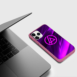 Чехол iPhone 11 Pro матовый Linkin park neon stripes logo, цвет: 3D-малиновый — фото 2