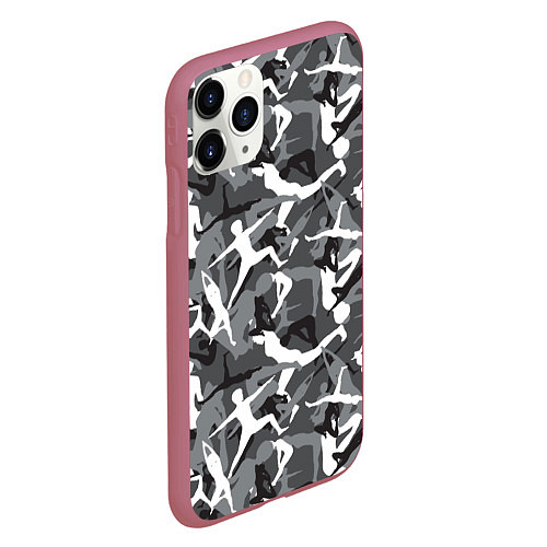 Чехол iPhone 11 Pro матовый Гимнастика - камуфляж / 3D-Малиновый – фото 2
