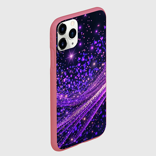 Чехол iPhone 11 Pro матовый Фиолетовые сверкающие абстрактные волны / 3D-Малиновый – фото 2