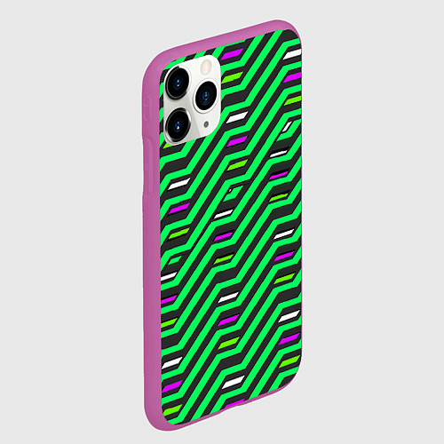 Чехол iPhone 11 Pro матовый Киберпанк узор зелёный и чёрный / 3D-Фиолетовый – фото 2
