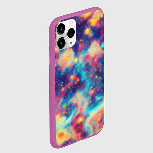 Чехол iPhone 11 Pro матовый Космические яркие узоры / 3D-Фиолетовый – фото 2