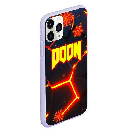 Чехол iPhone 11 Pro матовый Doom плиты лого в огне / 3D-Светло-сиреневый – фото 2