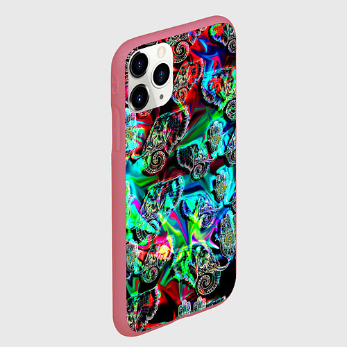 Чехол iPhone 11 Pro матовый Слоники в орнаменте / 3D-Малиновый – фото 2