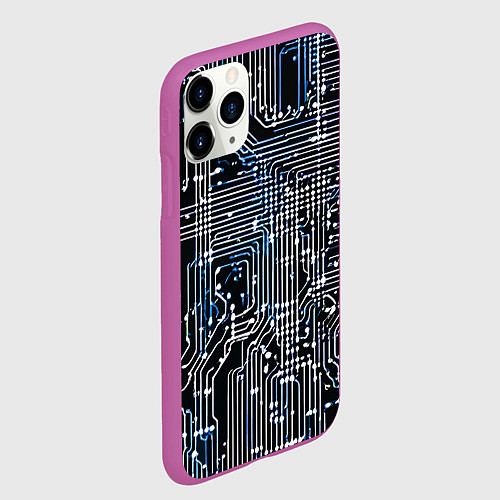 Чехол iPhone 11 Pro матовый Киберпанк схемы белые и синие / 3D-Фиолетовый – фото 2