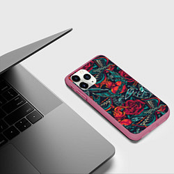 Чехол iPhone 11 Pro матовый Тату машинка, цвет: 3D-малиновый — фото 2