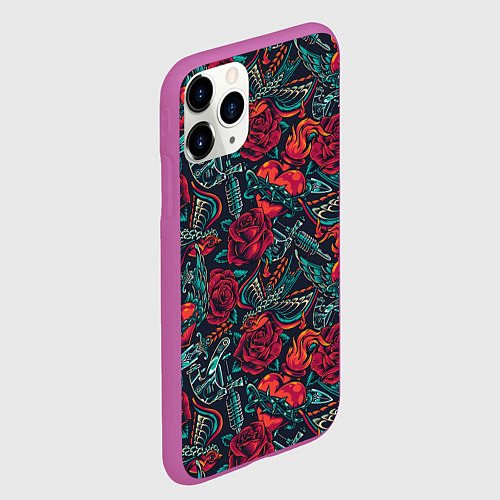 Чехол iPhone 11 Pro матовый Старинные флэш татуировки / 3D-Фиолетовый – фото 2