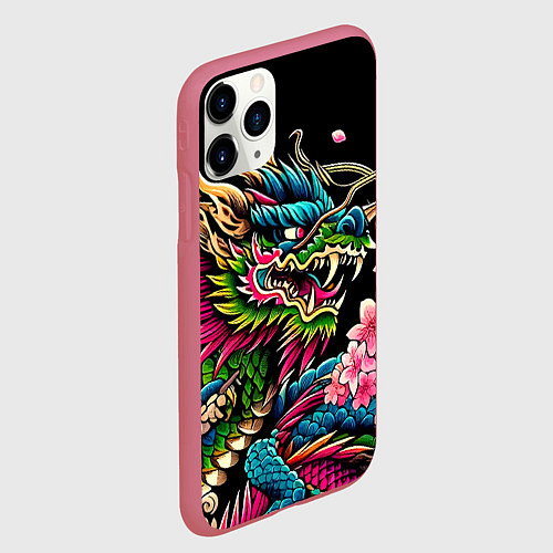 Чехол iPhone 11 Pro матовый Irezumi - Japanese dragon ai art / 3D-Малиновый – фото 2
