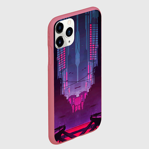 Чехол iPhone 11 Pro матовый Кибер город / 3D-Малиновый – фото 2