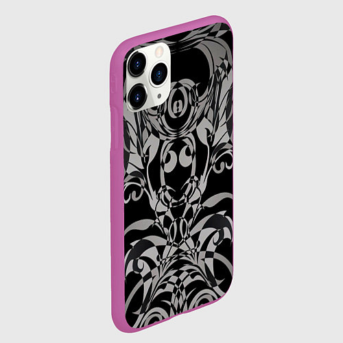 Чехол iPhone 11 Pro матовый Серые паттерны / 3D-Фиолетовый – фото 2