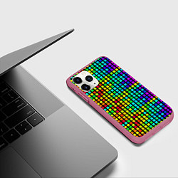 Чехол iPhone 11 Pro матовый Разноцветные квадраты на чёрном фоне, цвет: 3D-малиновый — фото 2