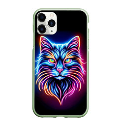 Чехол iPhone 11 Pro матовый Суровый неоновый кот, цвет: 3D-салатовый