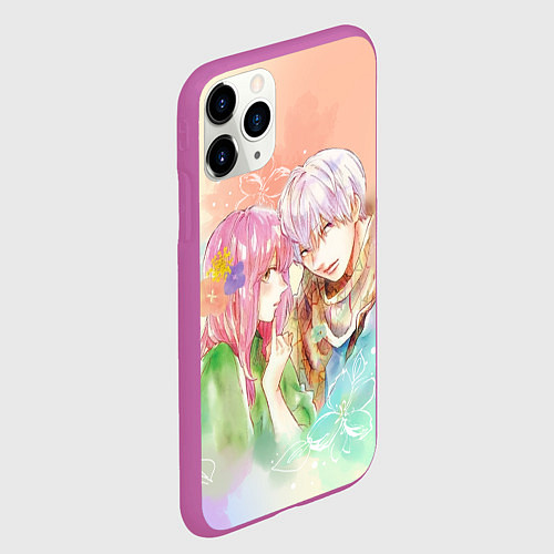 Чехол iPhone 11 Pro матовый Ицуоми Наги и Юки Итосэ - Любовь с кончиков пальце / 3D-Фиолетовый – фото 2