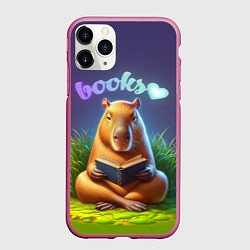 Чехол iPhone 11 Pro матовый Капибара любит книги, цвет: 3D-малиновый