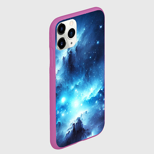 Чехол iPhone 11 Pro матовый Космический голубой пейзаж / 3D-Фиолетовый – фото 2