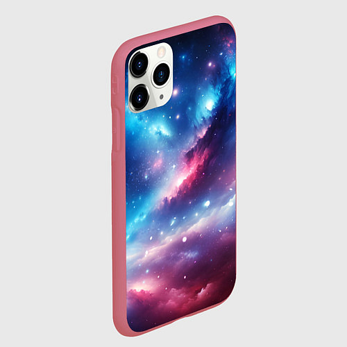 Чехол iPhone 11 Pro матовый Розово-голубой космический пейзаж / 3D-Малиновый – фото 2