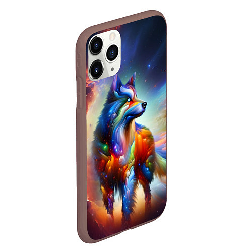 Чехол iPhone 11 Pro матовый Космический красочный волк / 3D-Коричневый – фото 2