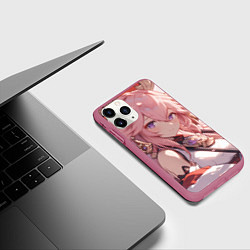 Чехол iPhone 11 Pro матовый Genshin Impact Яэ Miko smile, цвет: 3D-малиновый — фото 2