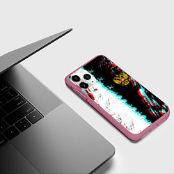 Чехол iPhone 11 Pro матовый Россия глитч краски текстура спорт, цвет: 3D-малиновый — фото 2