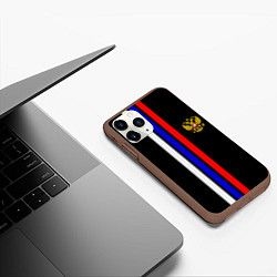 Чехол iPhone 11 Pro матовый Герб РФ триколор полосы, цвет: 3D-коричневый — фото 2