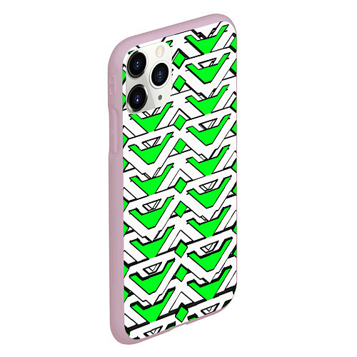 Чехол iPhone 11 Pro матовый Бело-зелёный узор / 3D-Розовый – фото 2