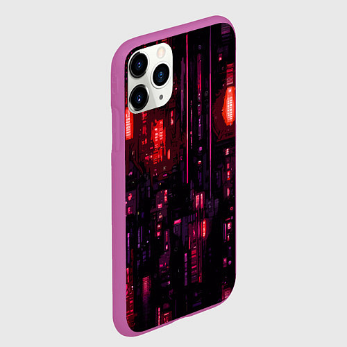 Чехол iPhone 11 Pro матовый Киберпанк светящиеся красные элементы / 3D-Фиолетовый – фото 2