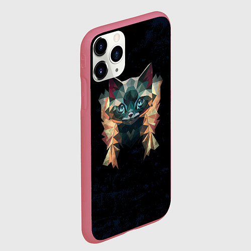 Чехол iPhone 11 Pro матовый Котик полигональный / 3D-Малиновый – фото 2