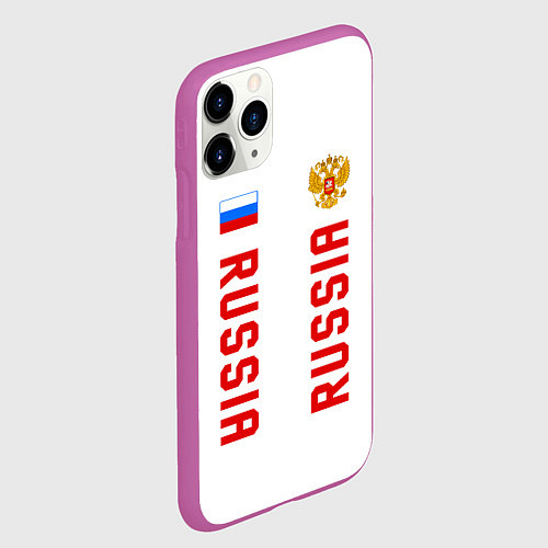 Чехол iPhone 11 Pro матовый Россия три полоски на белом фоне / 3D-Фиолетовый – фото 2