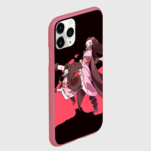 Чехол iPhone 11 Pro матовый Нэдзуко ярость / 3D-Малиновый – фото 2