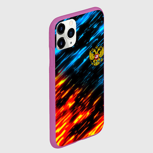 Чехол iPhone 11 Pro матовый Герб России огненный стиль / 3D-Фиолетовый – фото 2