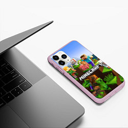 Чехол iPhone 11 Pro матовый Minecraft pixel world, цвет: 3D-розовый — фото 2