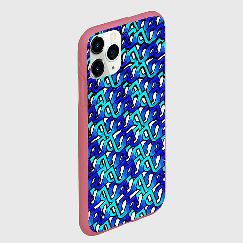 Чехол iPhone 11 Pro матовый Синий узор и чёрная обводка / 3D-Малиновый – фото 2