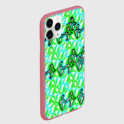 Чехол iPhone 11 Pro матовый Зелёный узор и бело-чёрная обводка, цвет: 3D-малиновый — фото 2