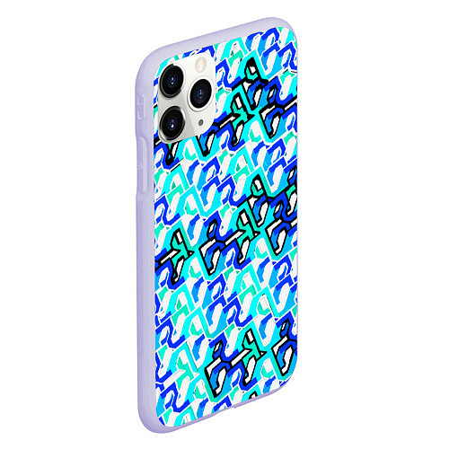 Чехол iPhone 11 Pro матовый Синий узор и бело-чёрная обводка / 3D-Светло-сиреневый – фото 2