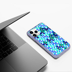 Чехол iPhone 11 Pro матовый Синий узор и бело-чёрная обводка, цвет: 3D-светло-сиреневый — фото 2