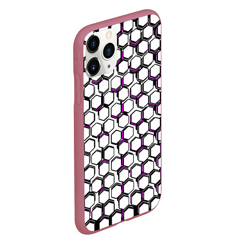 Чехол iPhone 11 Pro матовый Киберпанк узор из шестиугольников розовый / 3D-Малиновый – фото 2