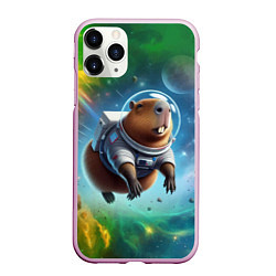 Чехол iPhone 11 Pro матовый Капибара в космосе - нейросеть, цвет: 3D-розовый