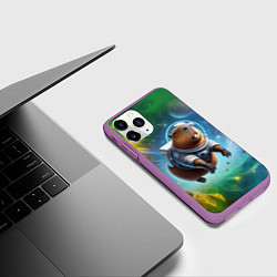 Чехол iPhone 11 Pro матовый Капибара в космосе - нейросеть, цвет: 3D-фиолетовый — фото 2