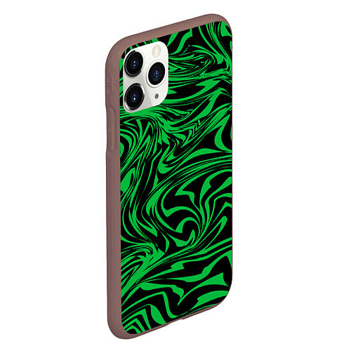 Чехол iPhone 11 Pro матовый Узор на черном фоне с ярким зеленым абстрактным ди / 3D-Коричневый – фото 2