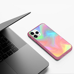 Чехол iPhone 11 Pro матовый Абстракция смесь красок светлый тай-дай, цвет: 3D-малиновый — фото 2