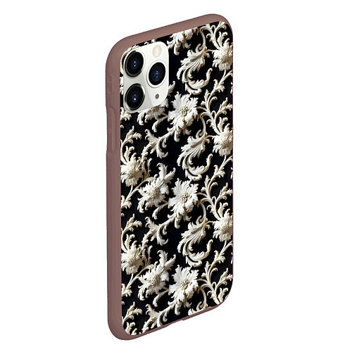 Чехол iPhone 11 Pro матовый Узор в стиле барокко / 3D-Коричневый – фото 2