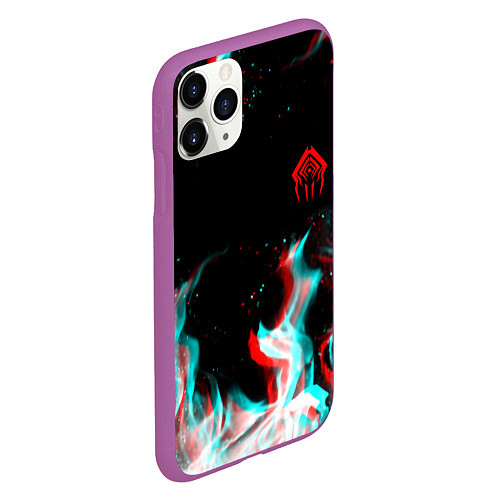 Чехол iPhone 11 Pro матовый Warframe огонь глитч / 3D-Фиолетовый – фото 2
