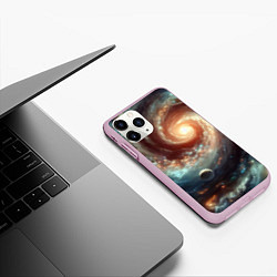 Чехол iPhone 11 Pro матовый Далёкая неоновая галактика - нейросеть, цвет: 3D-розовый — фото 2