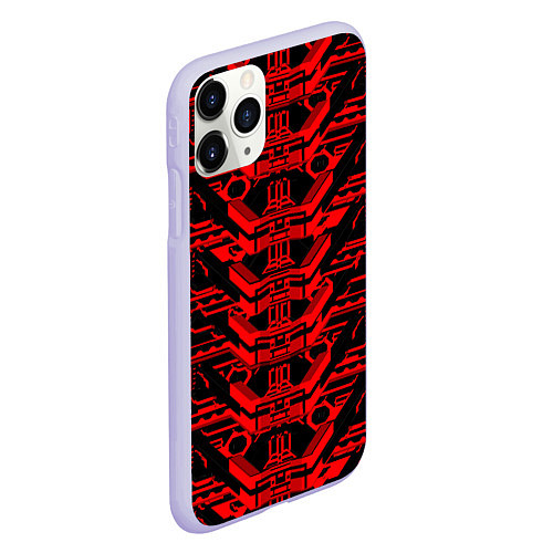 Чехол iPhone 11 Pro матовый Красная техно-броня на чёрном фоне / 3D-Светло-сиреневый – фото 2