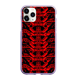 Чехол iPhone 11 Pro матовый Красная техно-броня на чёрном фоне, цвет: 3D-светло-сиреневый