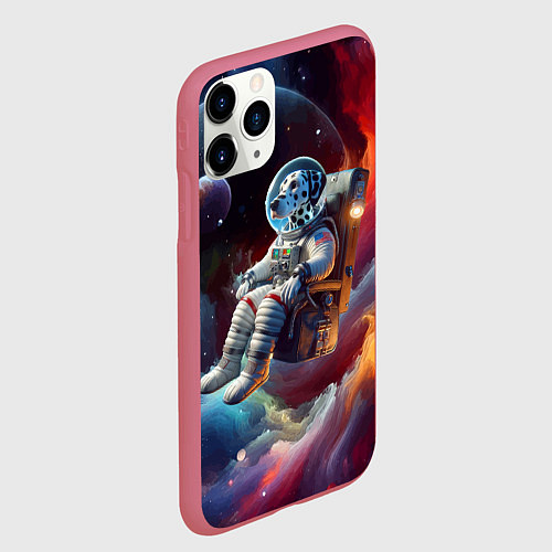 Чехол iPhone 11 Pro матовый Космонавт далматинец в неоновой галактике / 3D-Малиновый – фото 2