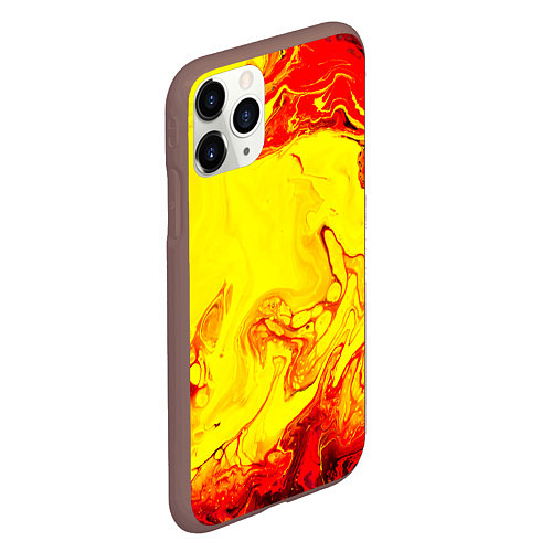 Чехол iPhone 11 Pro матовый Красные и желтые разводы / 3D-Коричневый – фото 2