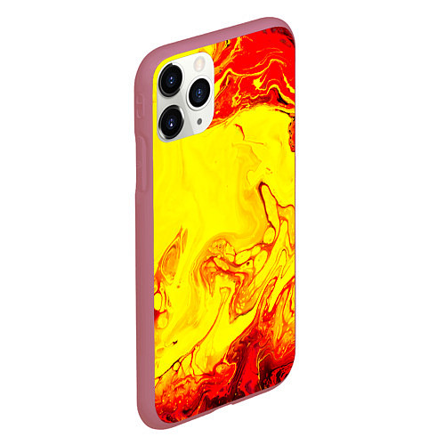 Чехол iPhone 11 Pro матовый Красные и желтые разводы / 3D-Малиновый – фото 2