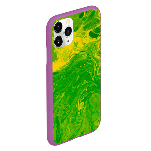 Чехол iPhone 11 Pro матовый Зеленые подтеки / 3D-Фиолетовый – фото 2