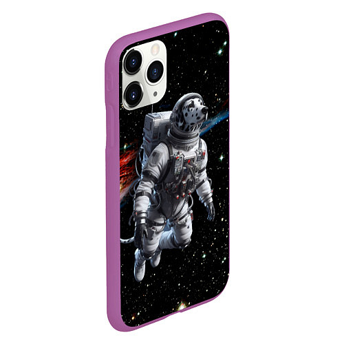 Чехол iPhone 11 Pro матовый The dalmatian brave cosmonaut - ai art / 3D-Фиолетовый – фото 2