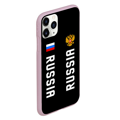 Чехол iPhone 11 Pro матовый Россия три полоски на черном фоне / 3D-Розовый – фото 2